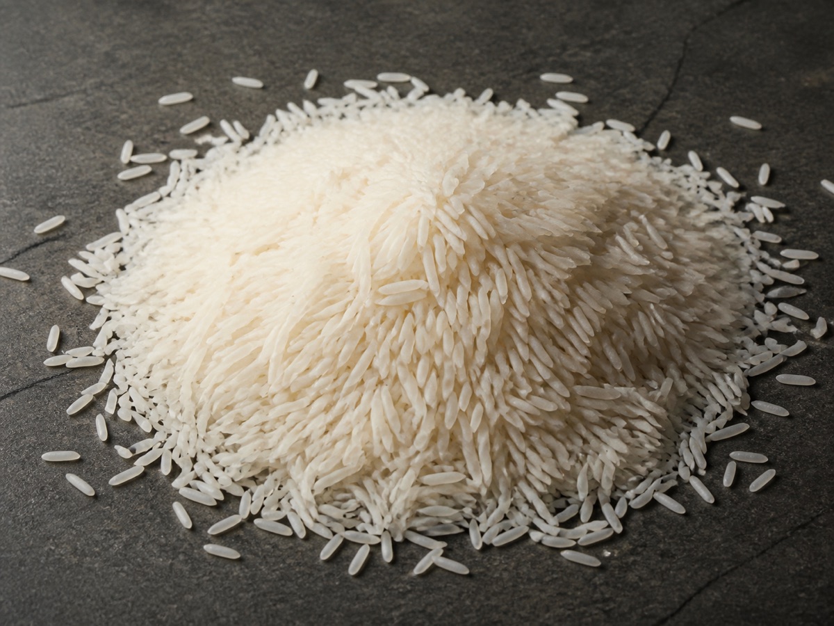 Mound of milled white rice grains